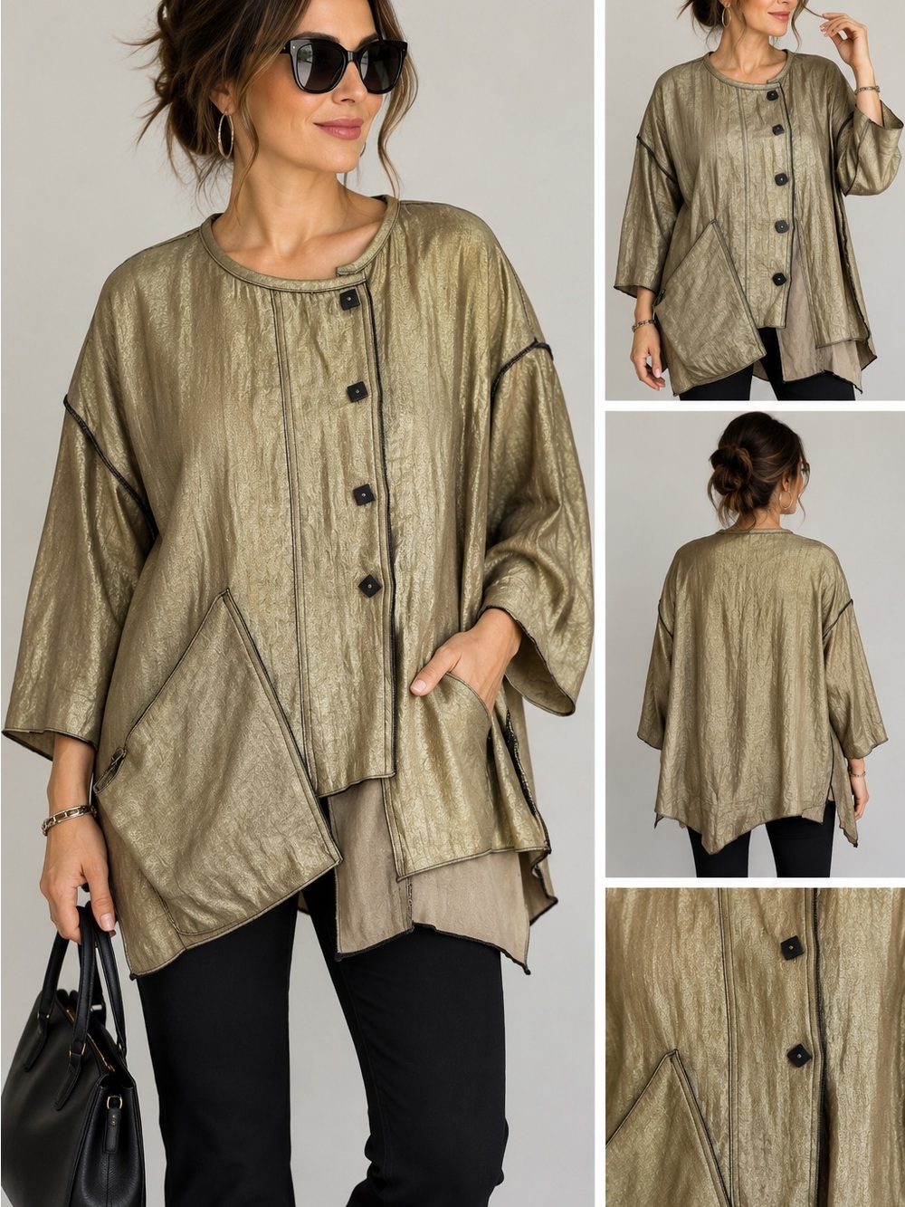 Xiao Gold Metallic Oversized Jacket Top Size L